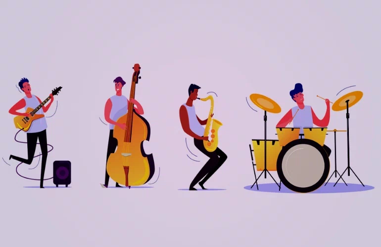 Animowany zespół z instrumentami